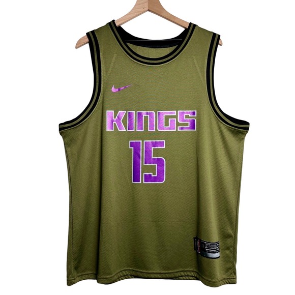 Nike Dri Fit NBA Sacramento Kings Jersey Vince Carter 15 Olive Green Large